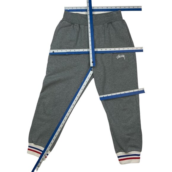 Stussy Mens Jogger Sweat Pant S Gray Logo Pull On Fit Pockets Striped Cuffs - Picture 5 of 13